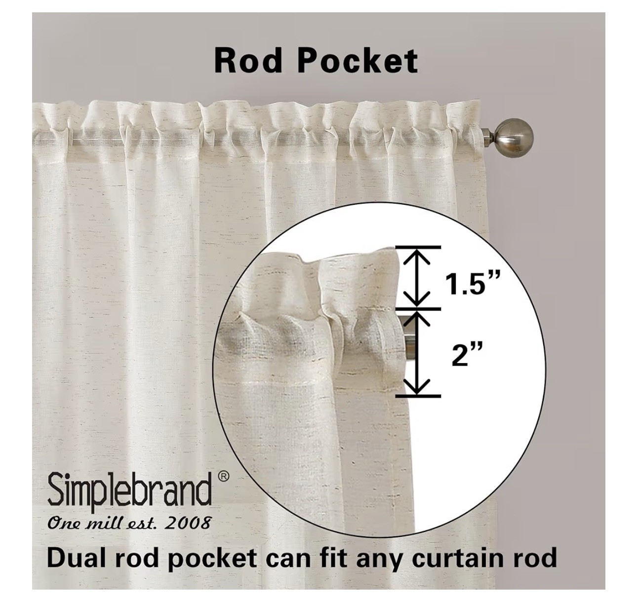 Simplebrand Natural Linen Textured Sheer Curtains 63 Inch Length 2 Panels gallery
