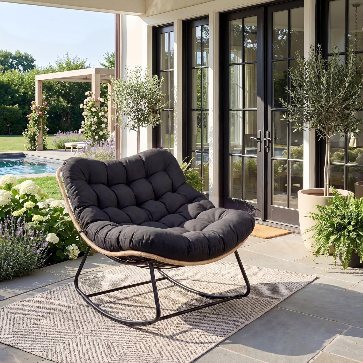 Oversized Rocking Chair Patio Egg Papasan Chair Rattan Wicker Removable Cushion gallery