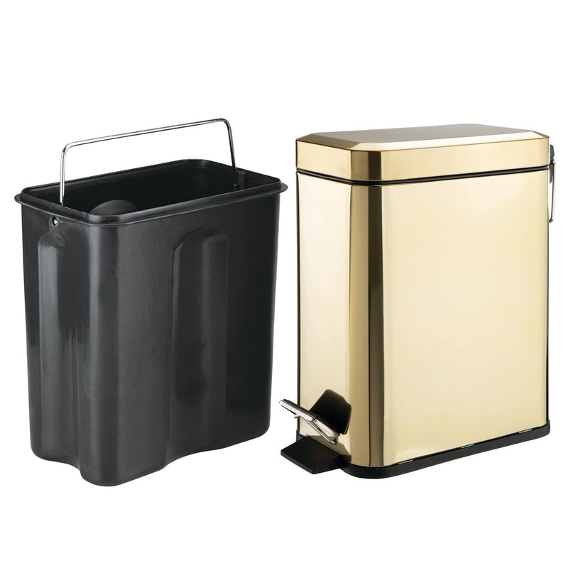 mDesign Small Modern 1.3 Gallon Rectangle Metal Lidded Step Trash Can, Compact gallery