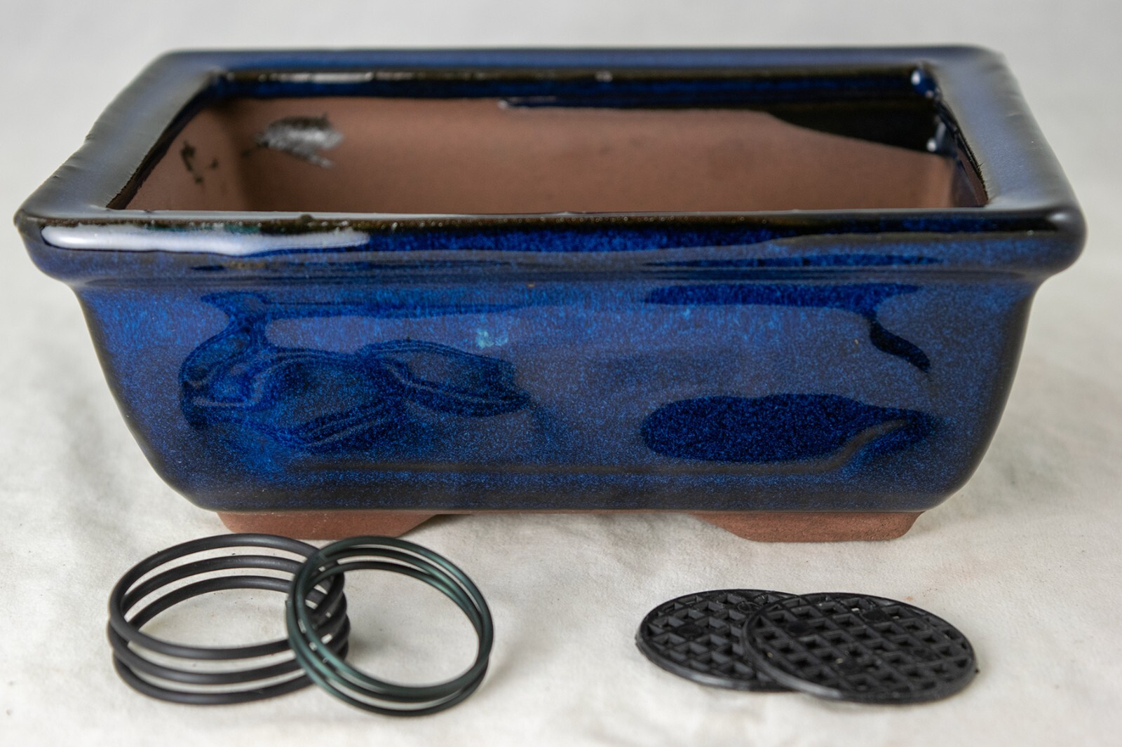 Rectangular Glazed Succulent, Bonsai Pot + Mesh + Wire 6"x 4.5"x 2.25" - Blue gallery