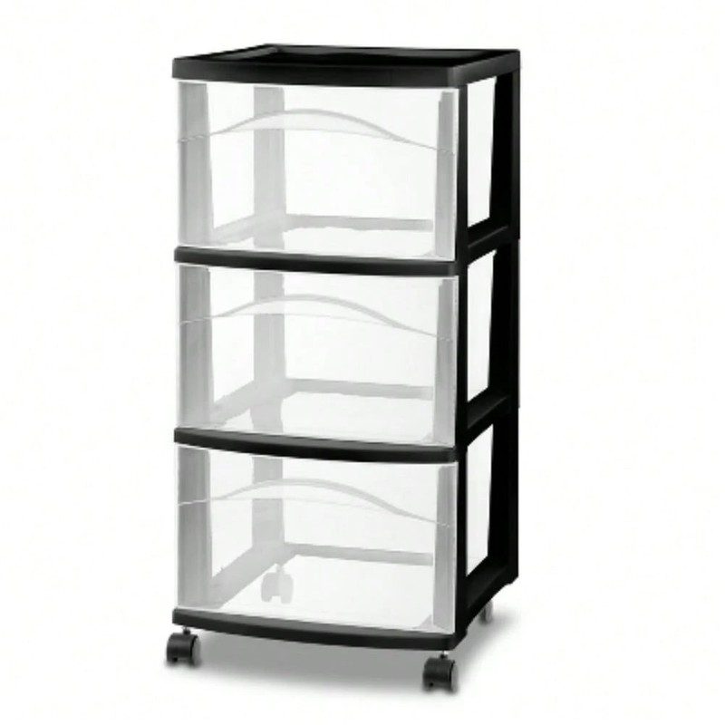 Medium 3 Drawer Rolling Cart Clear Plastic Storage Organizer Closet Office gallery