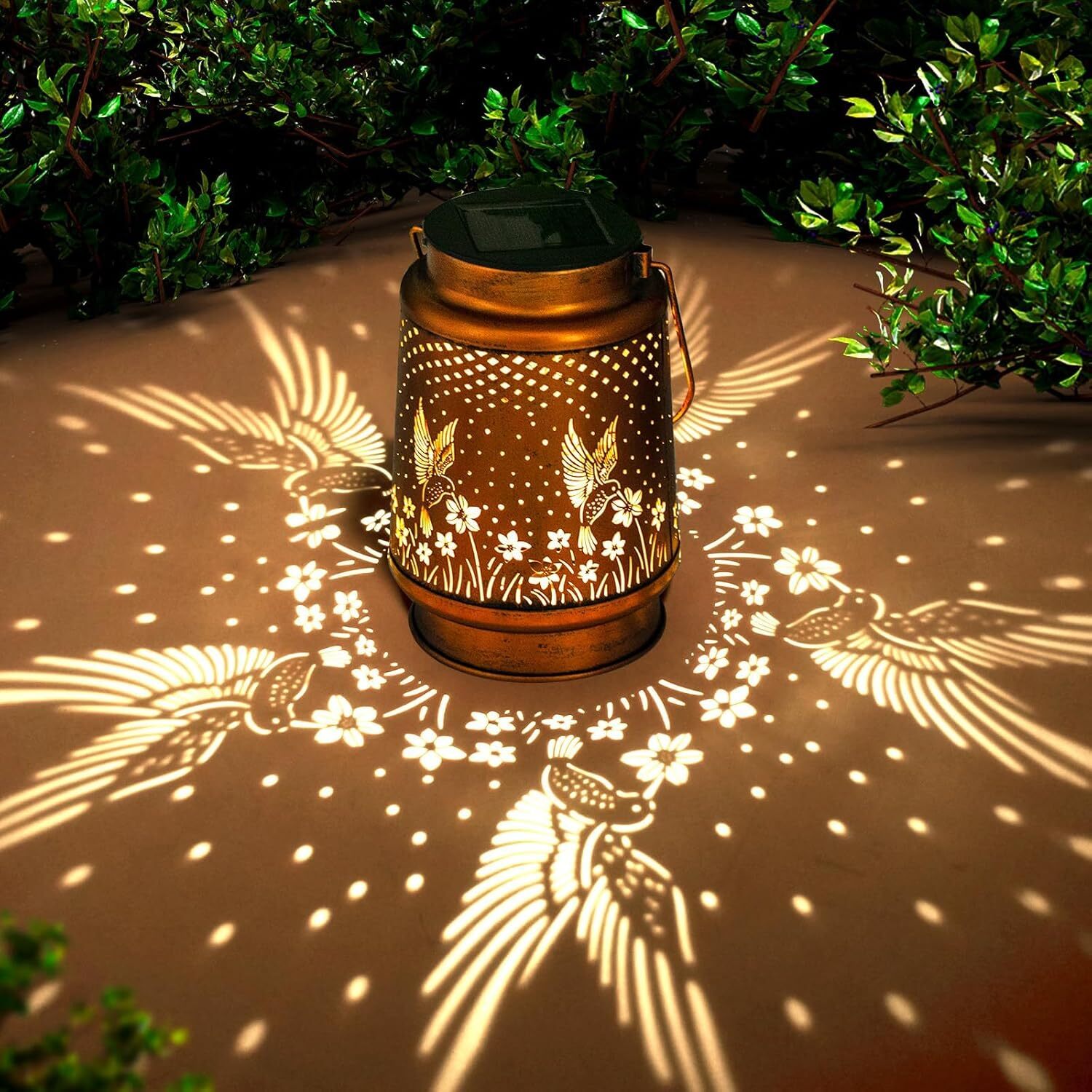 Hummingbird Metal LED Solar Lantern Hanging Light Outdoor Garden Pathway Decor gallery