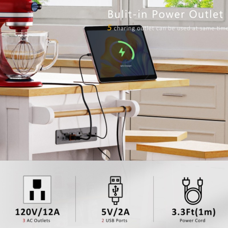 Rectangle Kitchen Island Table 53 in. Kitchen Island on Wheels in White Finish gallery