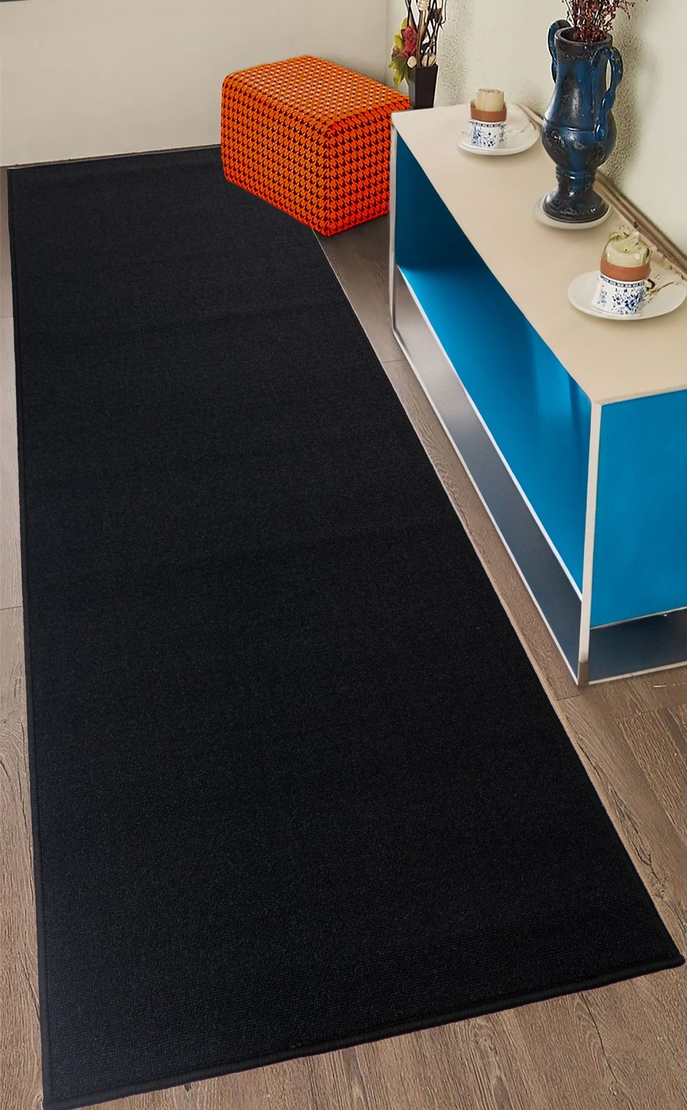 Custom Size Anti - Slip Machine Washable Low Profile Solid Black Runner Rug gallery