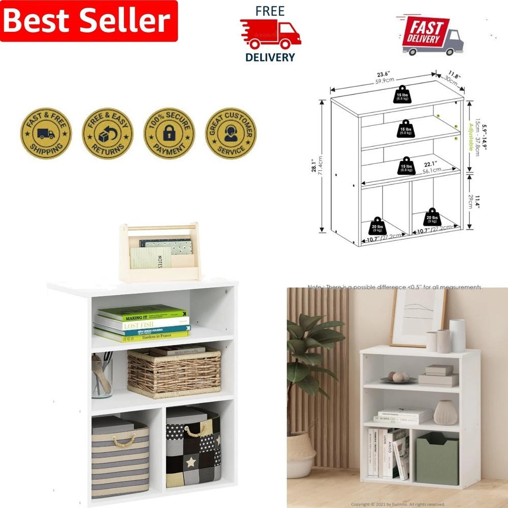 Versatile Pasir 3 Tier Display Bookcase - Modern White with Adjustable Features