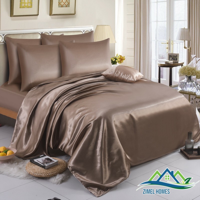 6PCS SATIN SILK ✔ COMPLETE BEDDING SET ✔ DUVET COVER FITTED SHEET 4 PILLOW CASES gallery