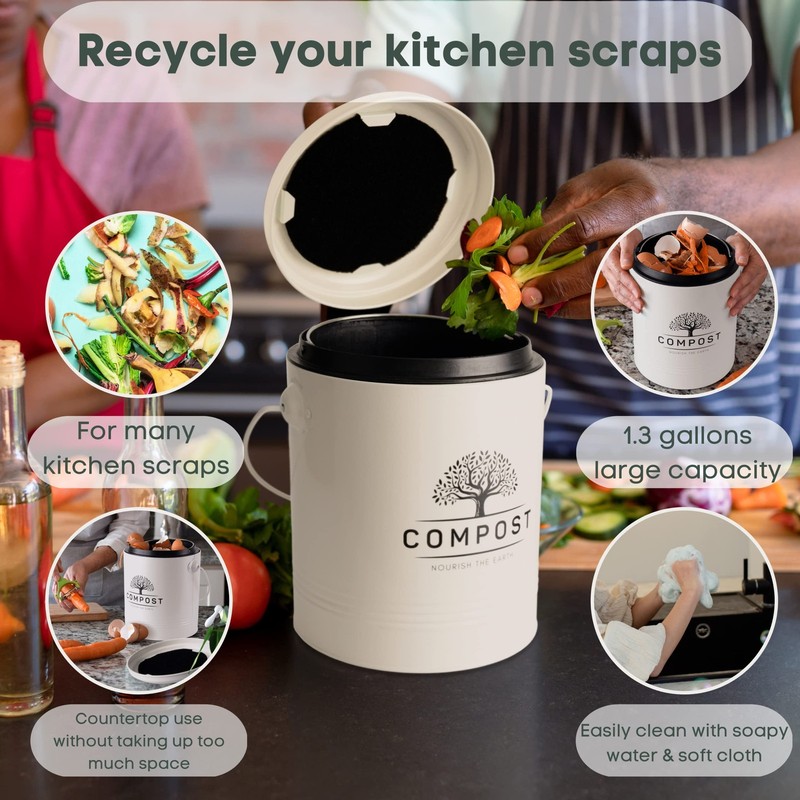 Kitchen Compost Bin, 1.3 Gallon Countertop Compost Bin with Lid, Indoor Compo... gallery