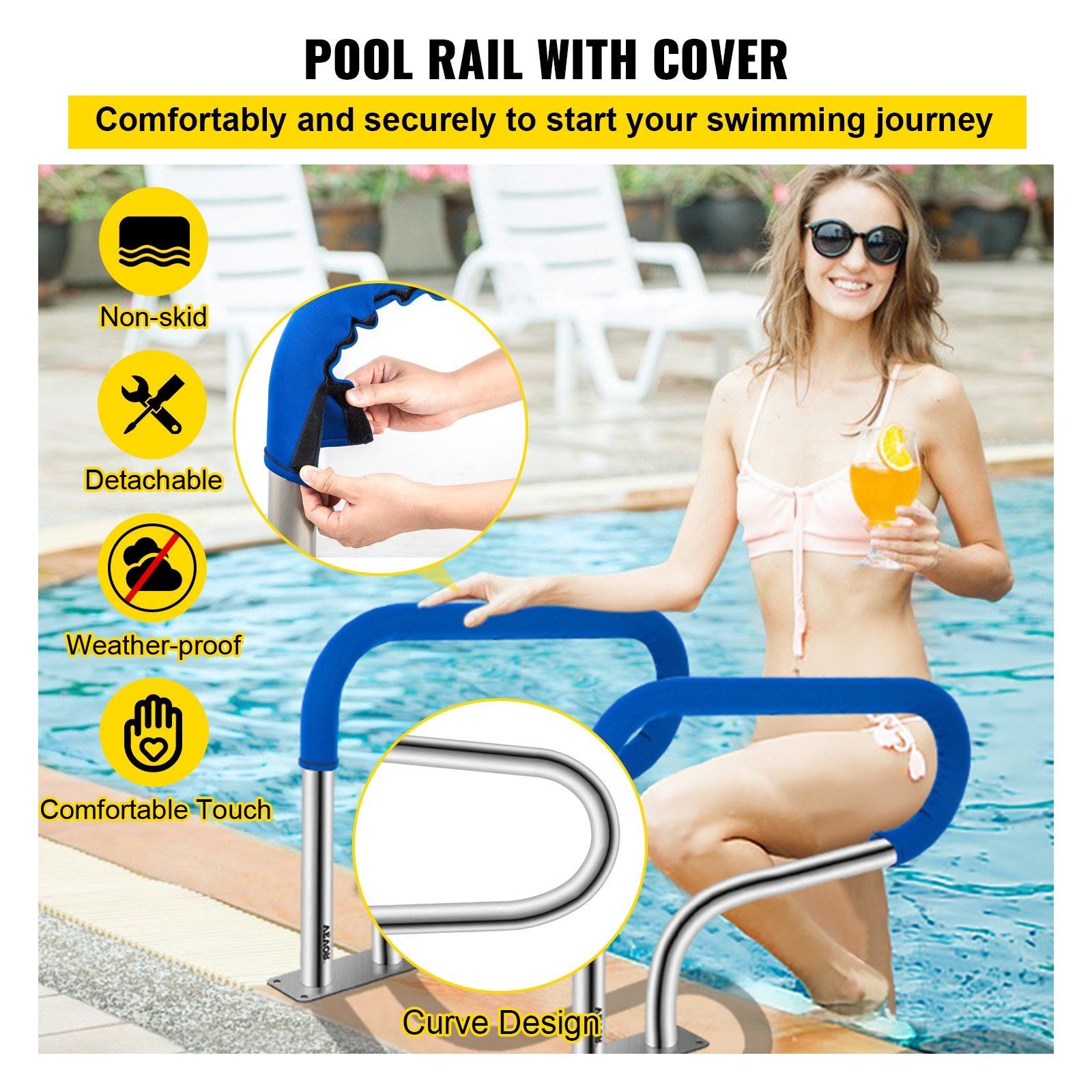 Nylon Grip Pool Handrail 32x22.5in 375lbs Stainless gallery