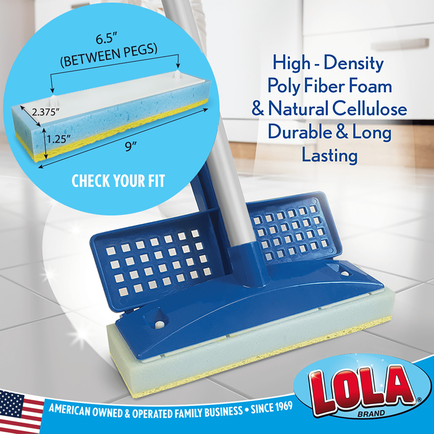 LOLA Natural Cellulose Squeeze Sponge Mop Refill, 9" Head, Super Absorbent - 1 p gallery