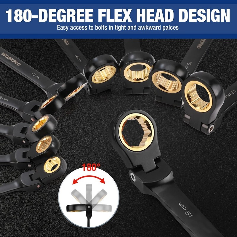 WORKPRO 22PC Ratcheting Combination Wrench Set Metric 6-18mm SAE 1/4-3/4" Wrench gallery