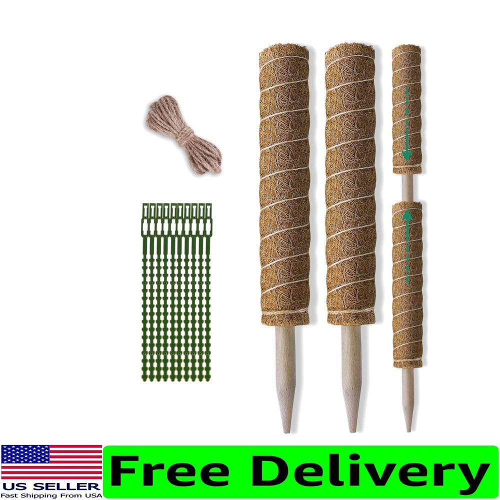 Versatile Climbing Plant Support - 36-Inch Moss Pole Set with Jute Ties Included