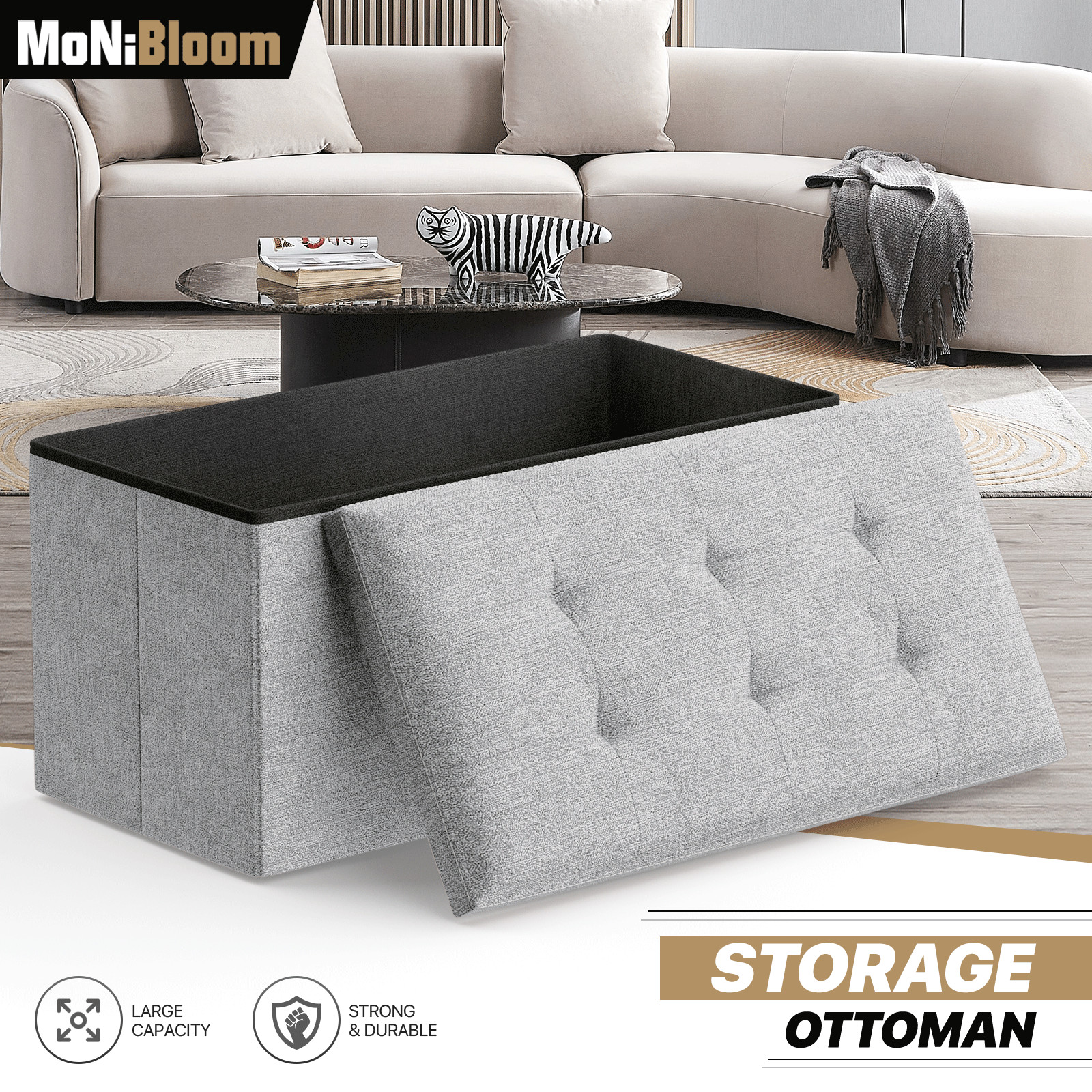 [OPEN BOX] 30" Folding Storage Ottoman Foot Stool Bench Chest w/Flipping Lid gallery