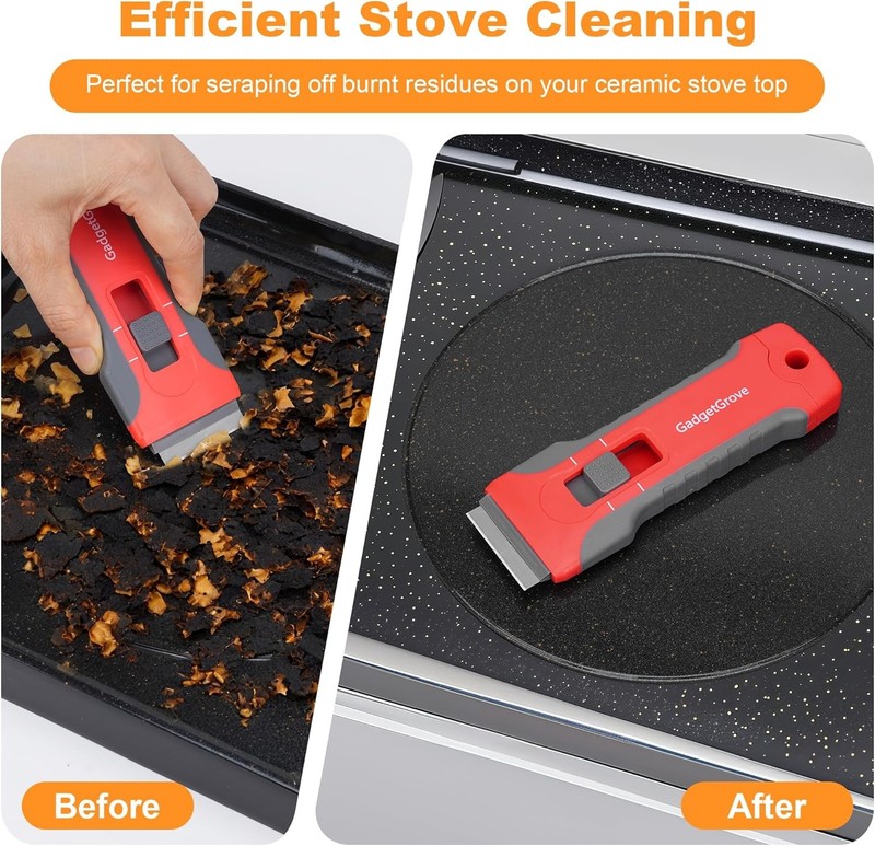 Razor Blade Scraper with 2 Pcs Plastic Scraper, Scraper Tool for Cooktop, Oven, gallery
