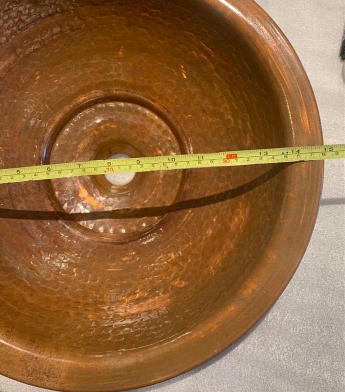 Rustic Hammered Copper Round Drop-In Sink 15" OD/ 13" ID, 5" Deep, Bath Kitchen gallery