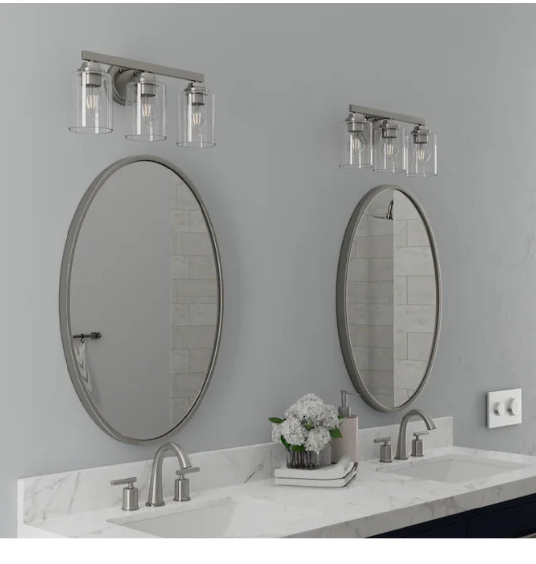 Allen & Roth 3-Light Vanity Light Brushed Nickel Finish Clear Glass Shades NEW gallery