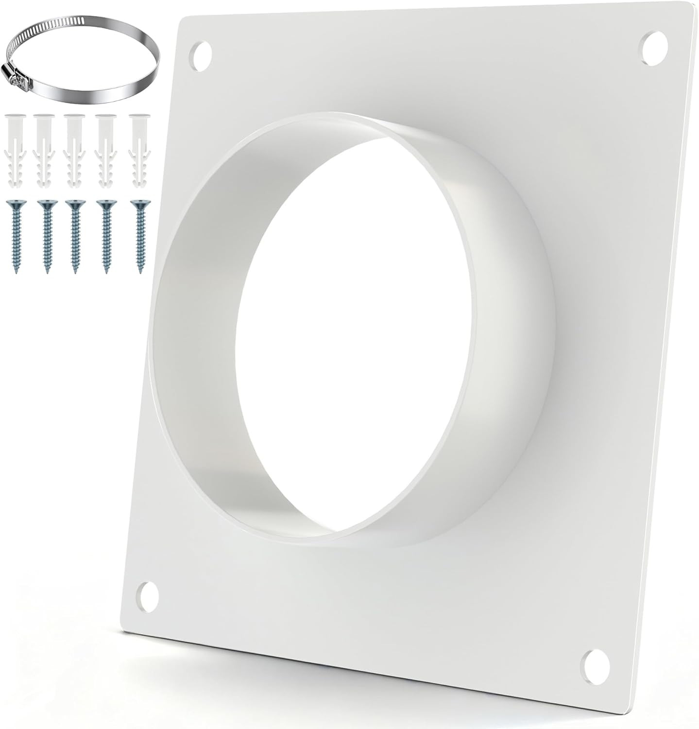 4 Inch Duct Connector Flange, Galvanized Steel Dryer Vent Wall Plate White Dryer gallery