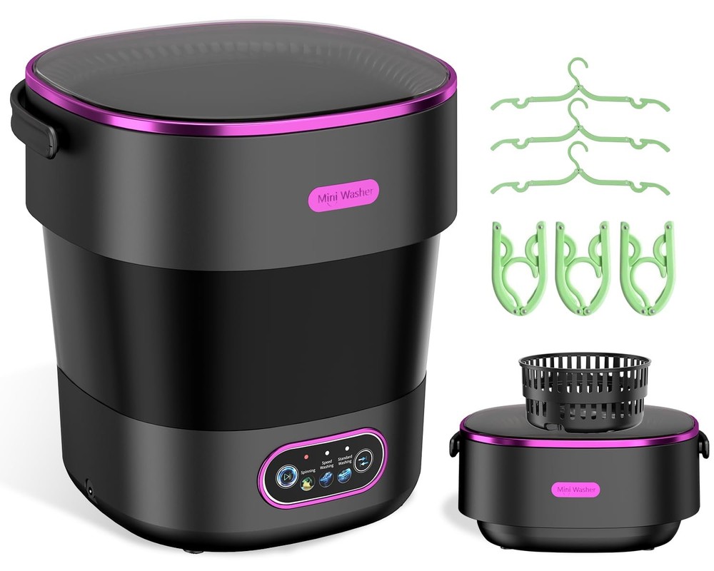 Portable Washing Machine, Folding 20L Mini Washer and Spin-Dryer, 3 Black