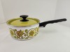Enamel Pot & Lid 7.5" Flower Power MOD 1960S - 1970S VINTAGE Green Yellow White gallery