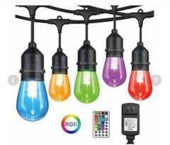Zone 24′ Outdoor String Lights 12 Sockets RGB Color Changing Warm White LED Bulb