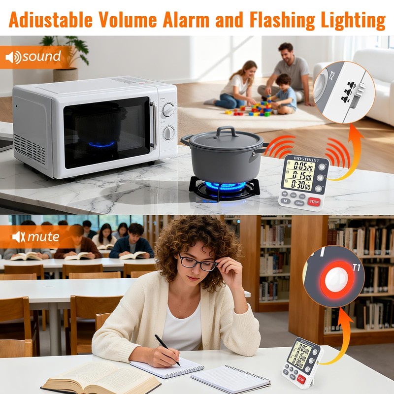 MOSTRUST Digital Dual Kitchen Timer, 3 Channels Countdown Triple Timer for Co... gallery