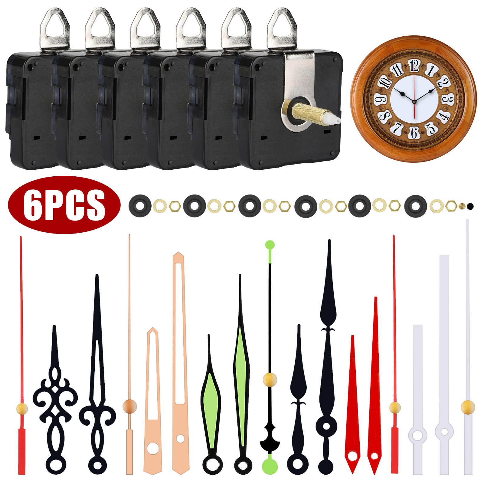 6PCS Wall Clock Quartz Movement Mechanism Replacement DIY Hands Repair Tool Kit gallery