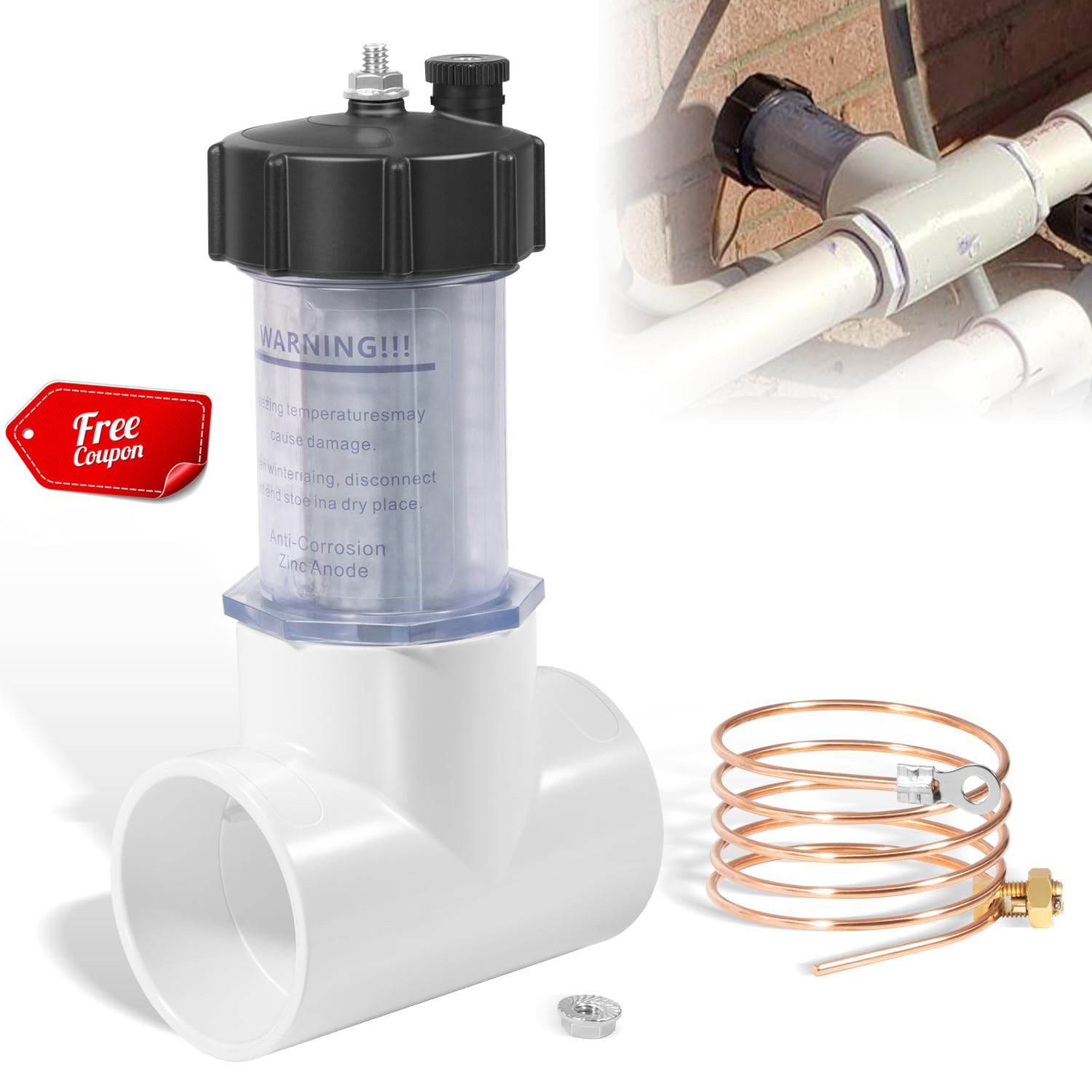for 104D Saltwater Pool Sacrificial Anode Anti-Corrosion 2" Inline Zinc Anode gallery