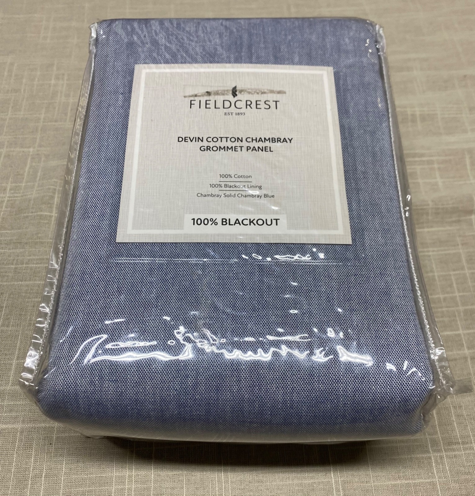 Blackout Curtain NEW Fieldcrest 100% Cotton Grommet Panel Chambray Blue 50x108 gallery