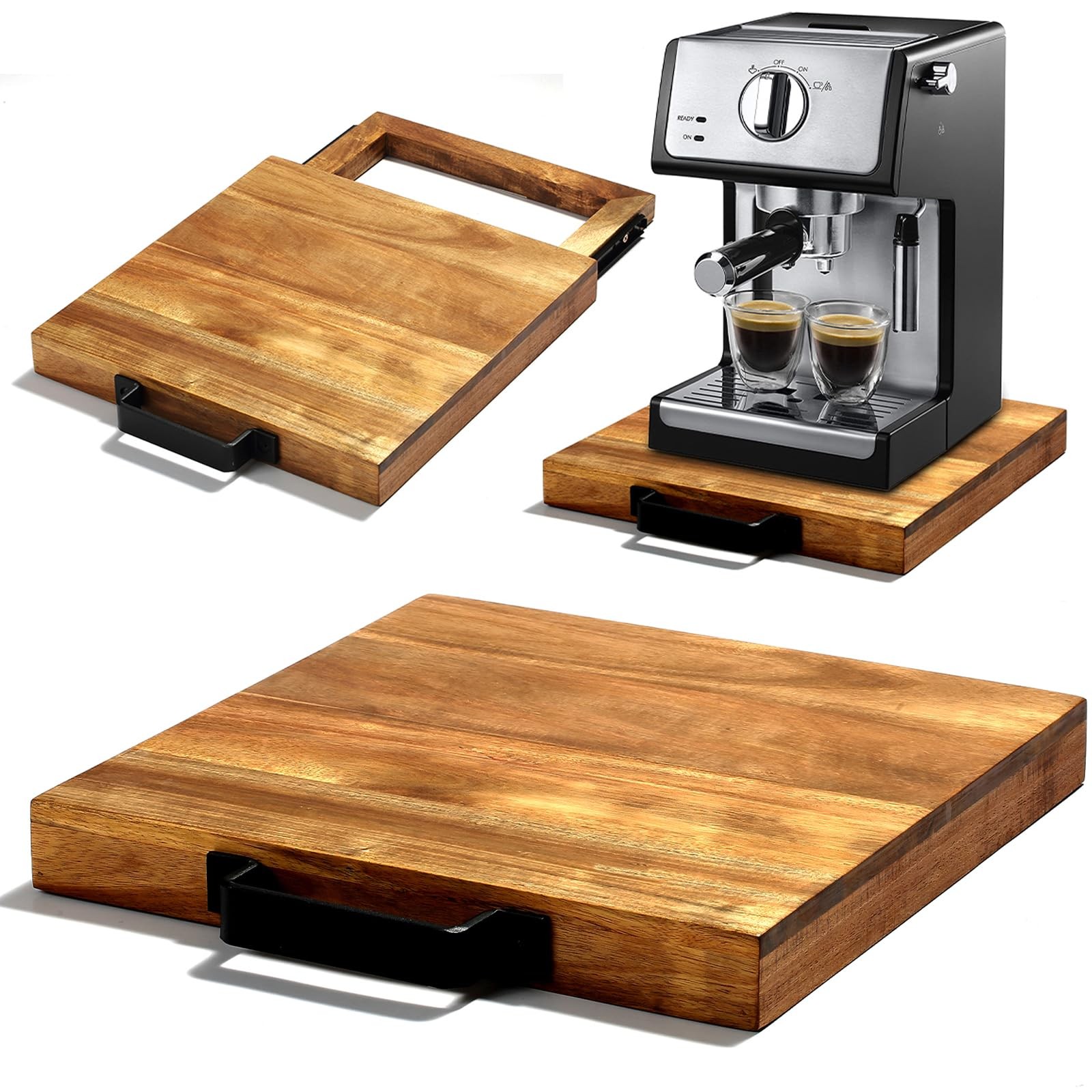 Natural Acacia Sliding Tray for Coffee Machine Kitchen Appliance slider Movin... gallery