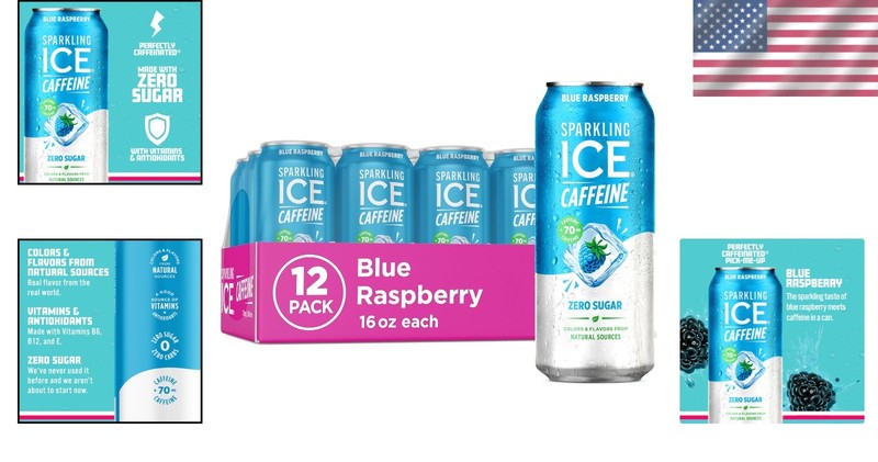 Caffeine-Infused Blue Raspberry Sparkling Water, Low-Calorie - Case of 12 Cans gallery