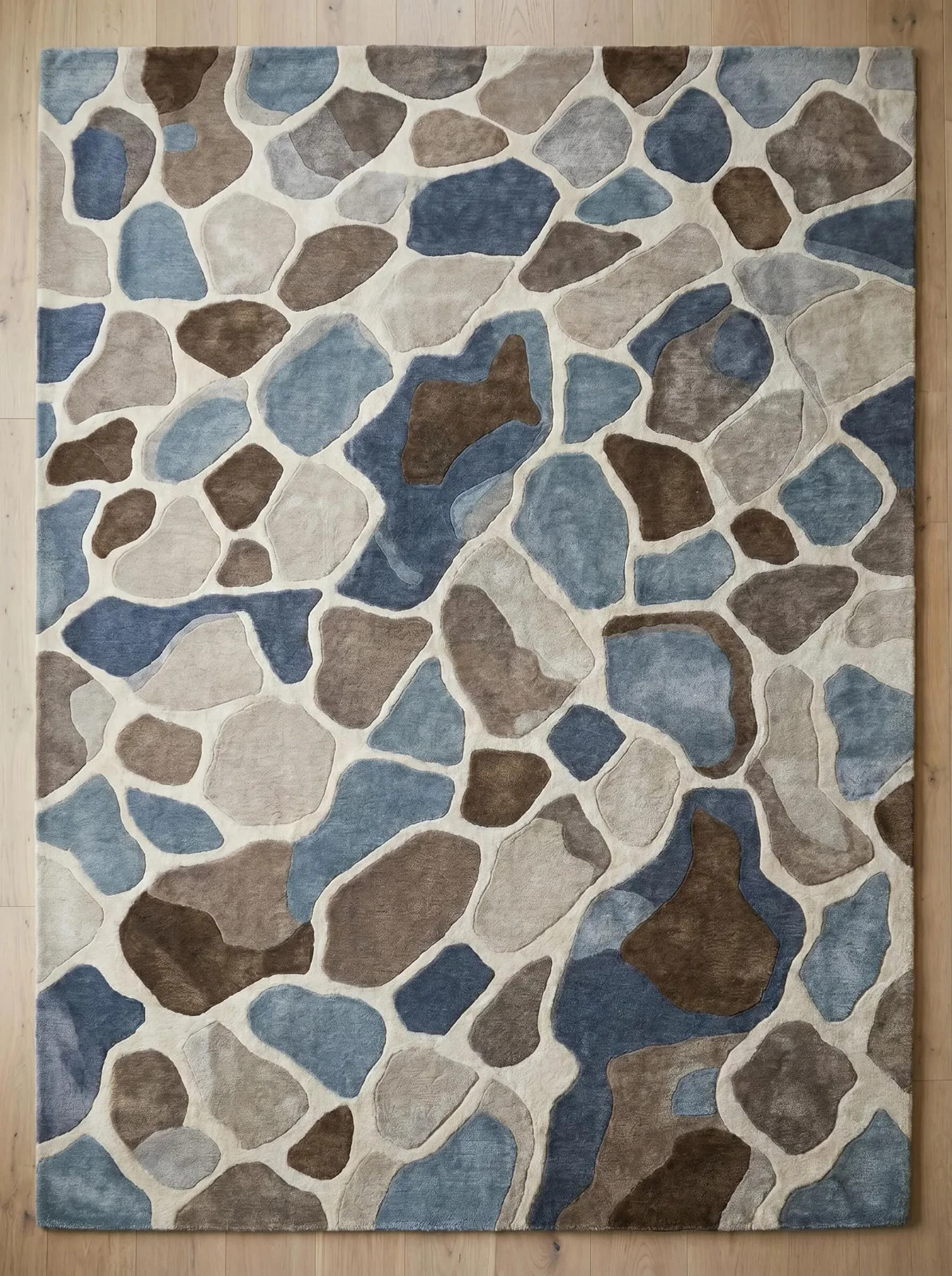 Hand Tufted Wool Pebble Pattern Rug, Modern Neutral Blue Brown Area Rug 9x12 Lar gallery