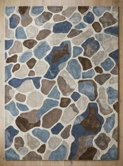 Hand Tufted Wool Pebble Pattern Rug, Modern Neutral Blue Brown Area Rug 9×12 Lar