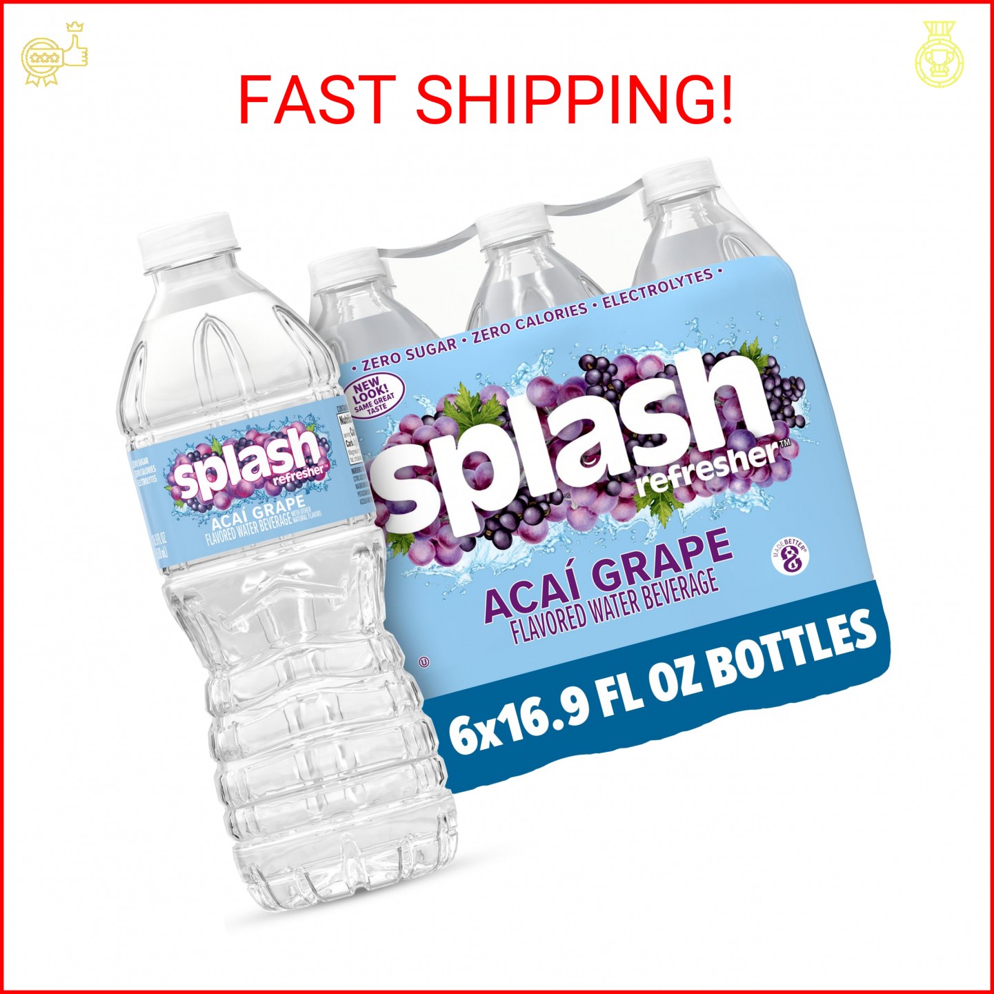 SPLASH REFRESHER Flavored Water Bottles, Acai Grape Flavor - 6-Pack, 16.9 Fl Oz gallery