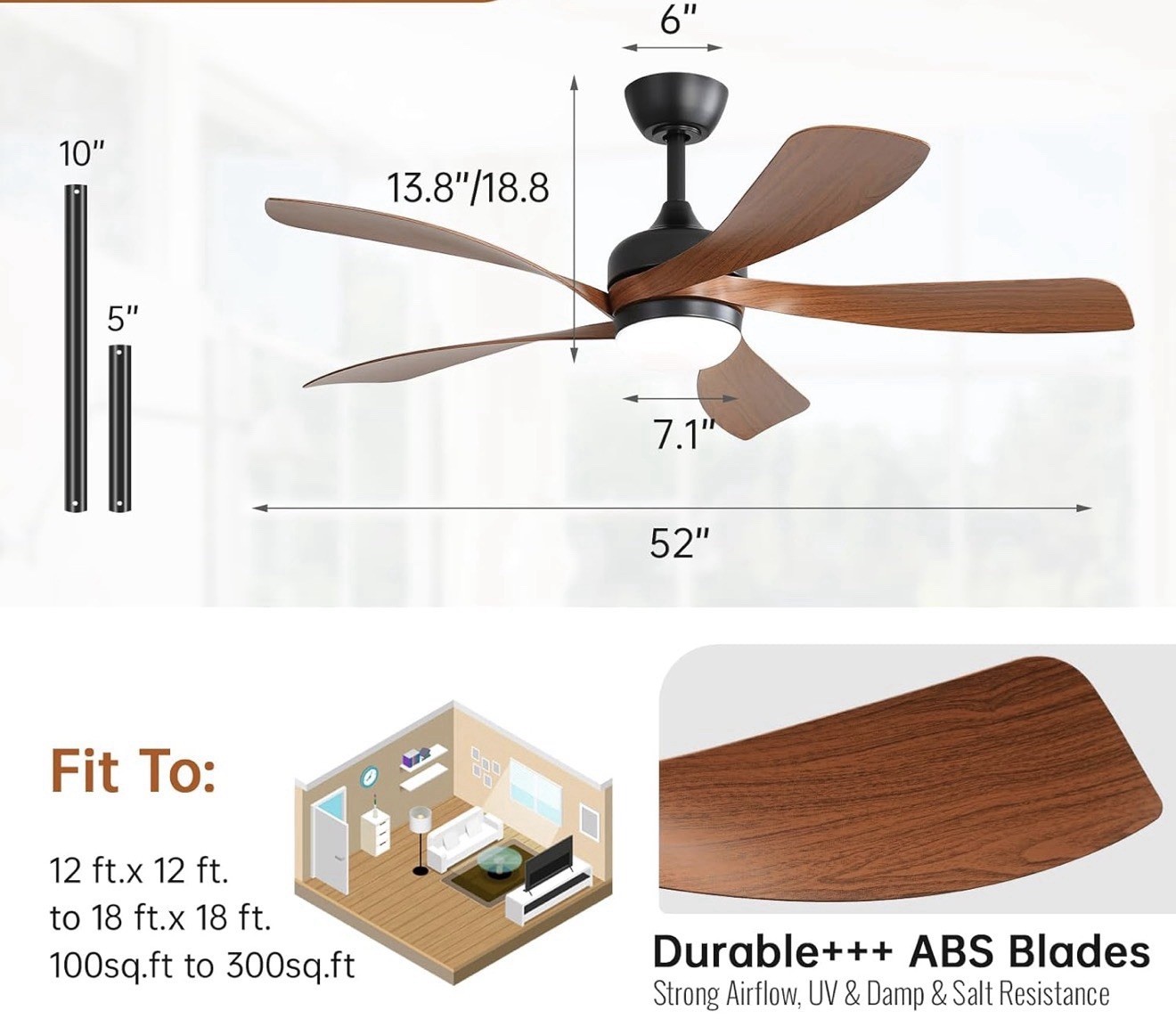 52 Inch Ceiling Fans with Lights and Remote, Outdoor Ceiling Fan with Light gallery