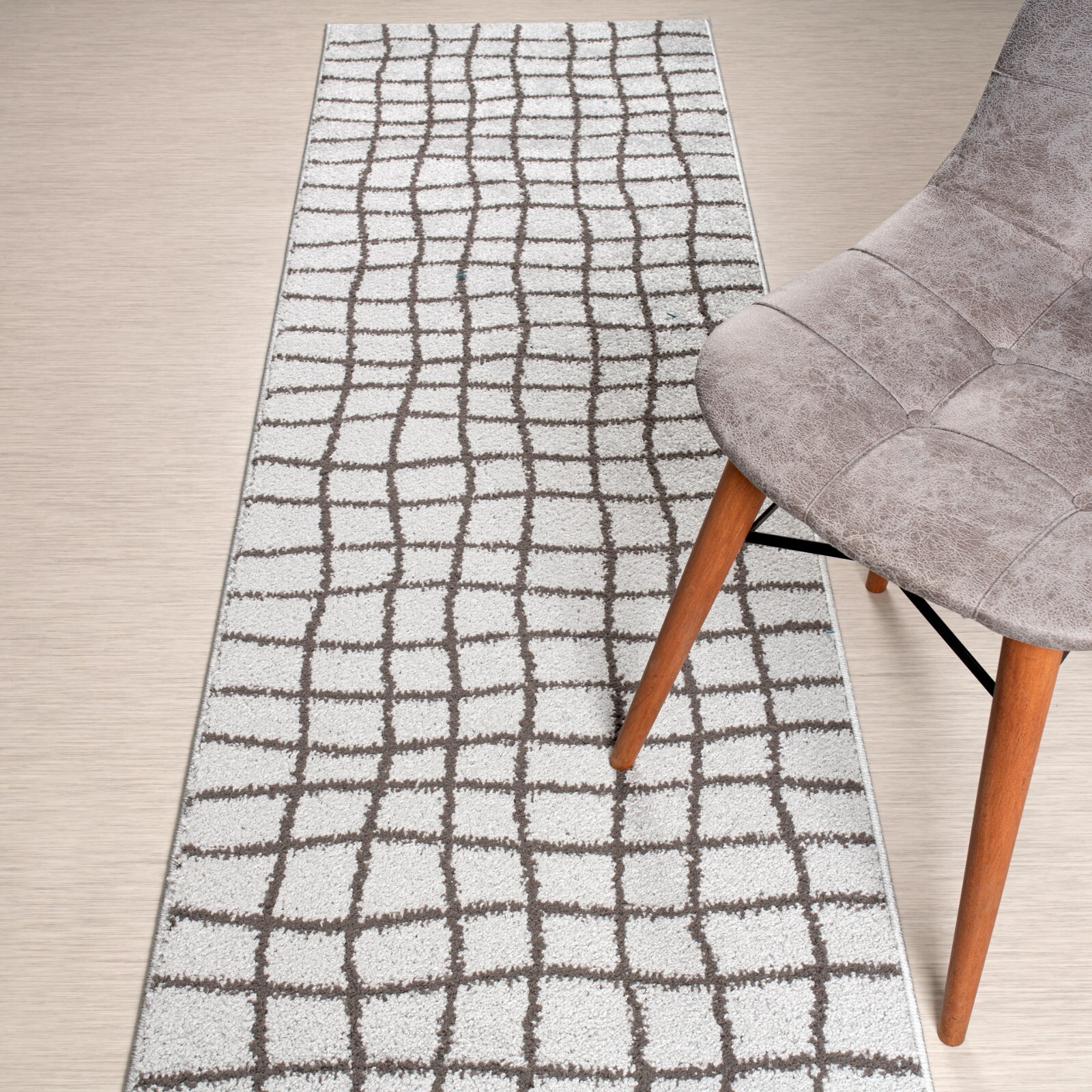 Custom Length Stair Hallway Runner Rug Non Slip Backing, Striped Silver gallery