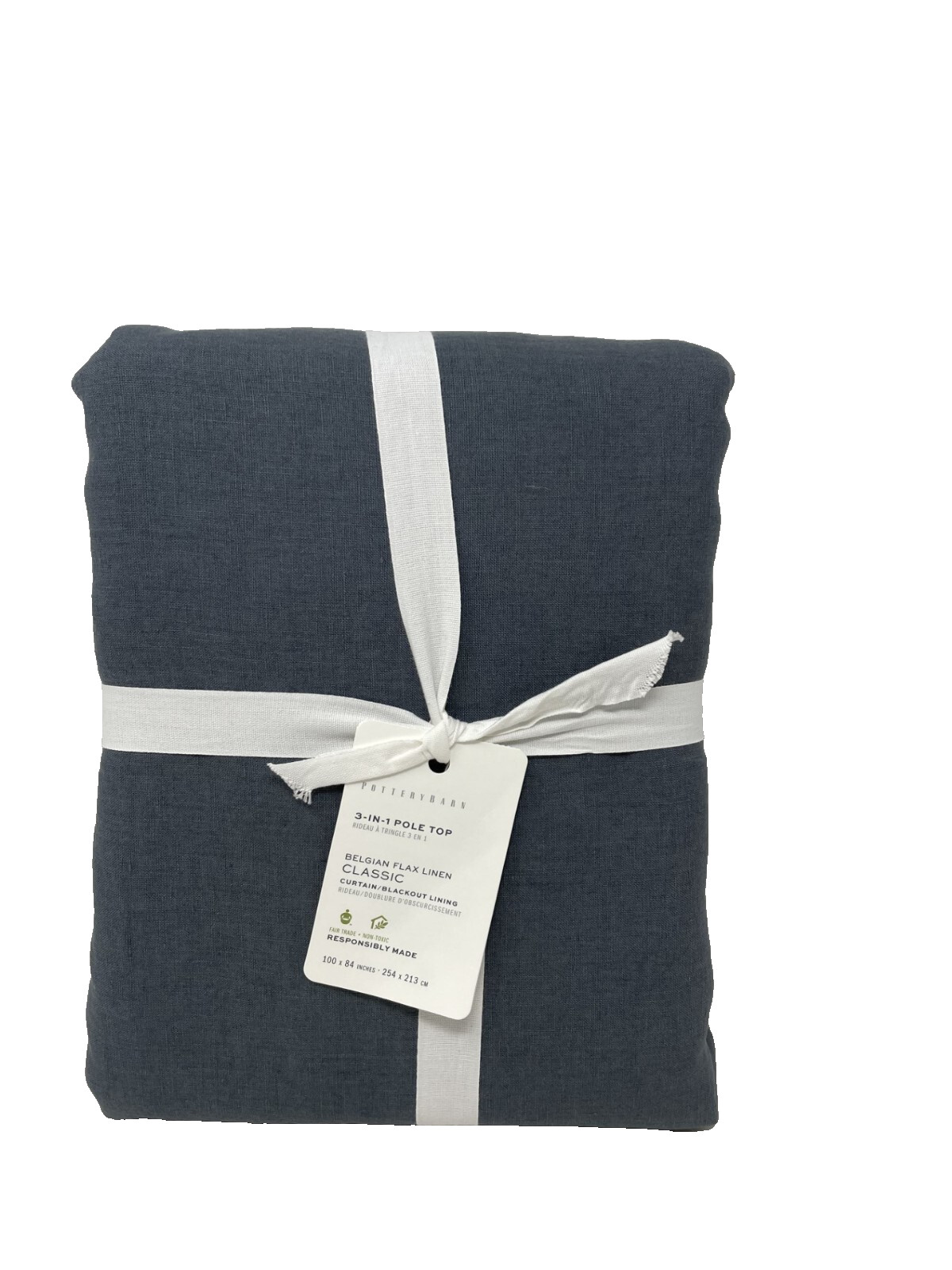 Pottery Barn Belgian Flax Linen Doublewide Blackout Drape 100" x 84" Steel Blue gallery
