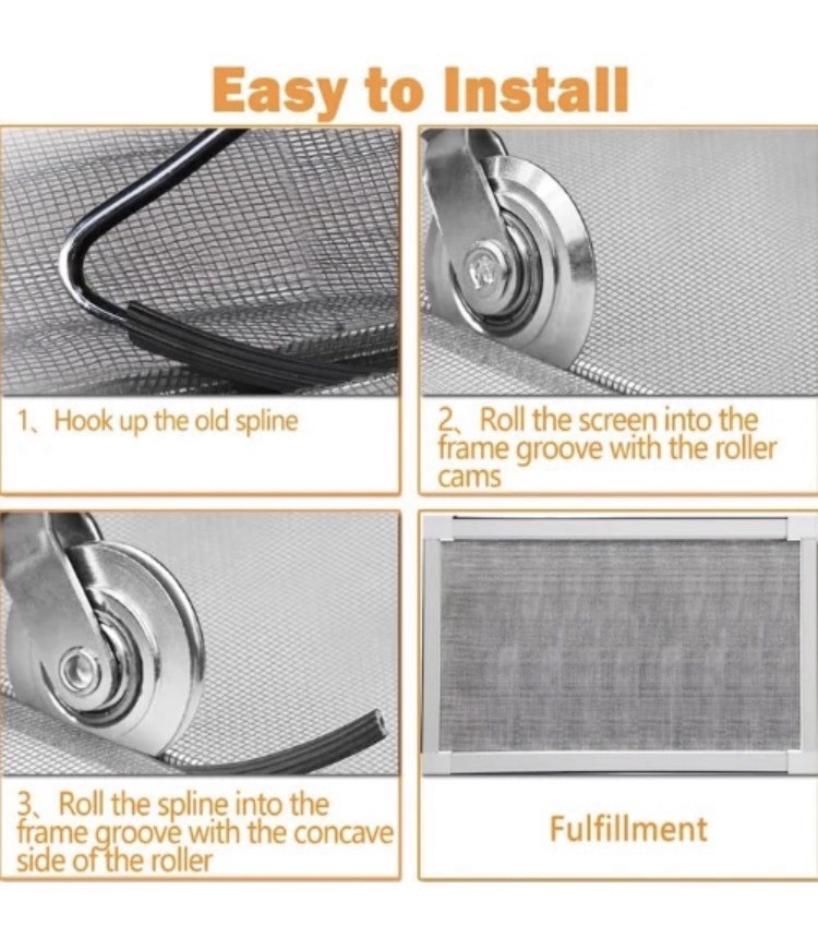 3-in-1 Window Screen Repair Kit Roller & Hook Tools w/ 32ft Spline 0.137in gallery