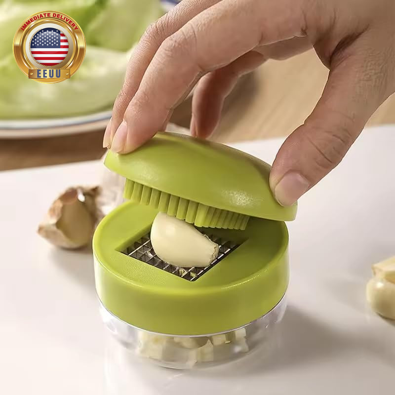 Mini Garlic Chopper and Press with Container, Manual Garlic Mincer Crusher Cutt gallery