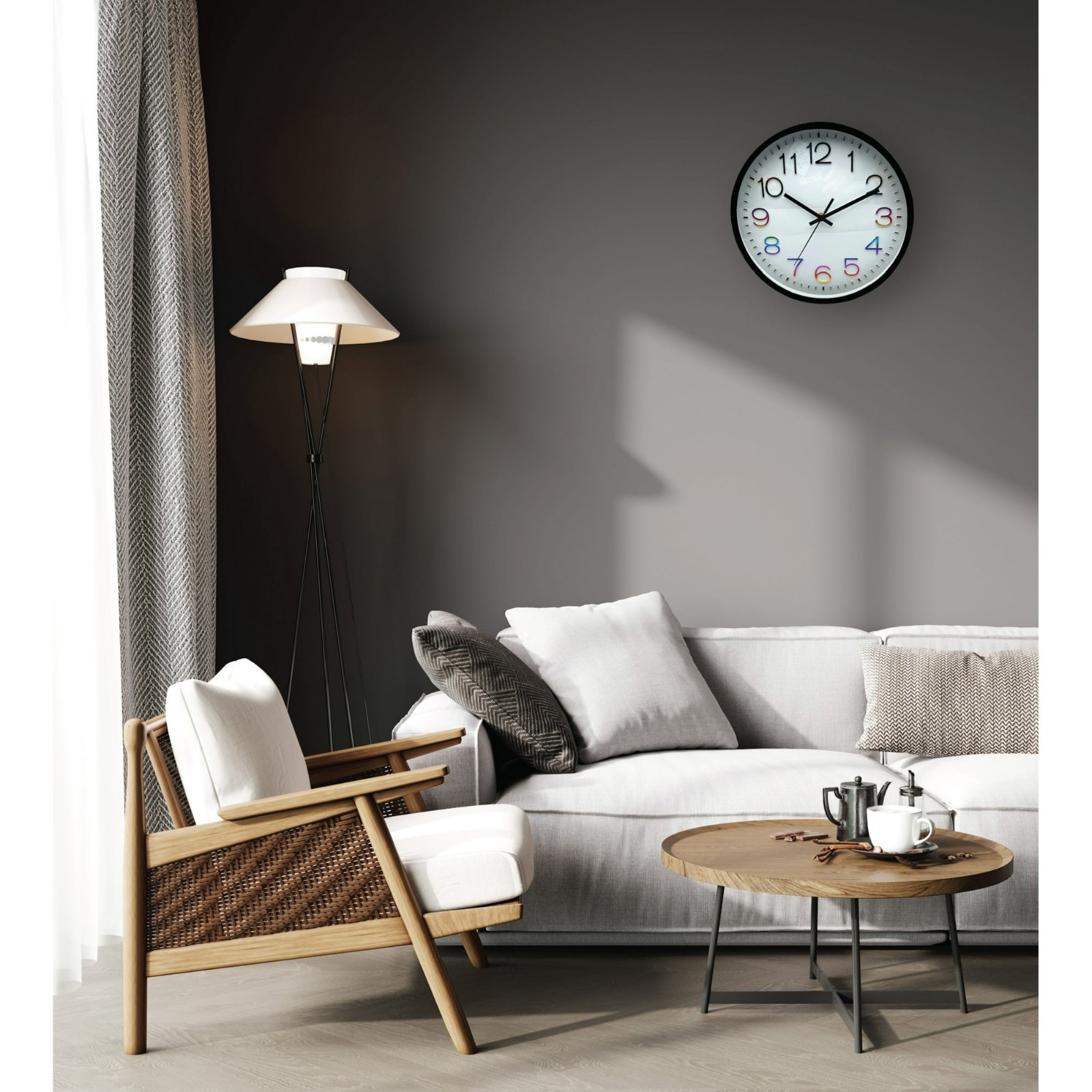 12" Modern Wall Clock, Multicolor Numbers gallery