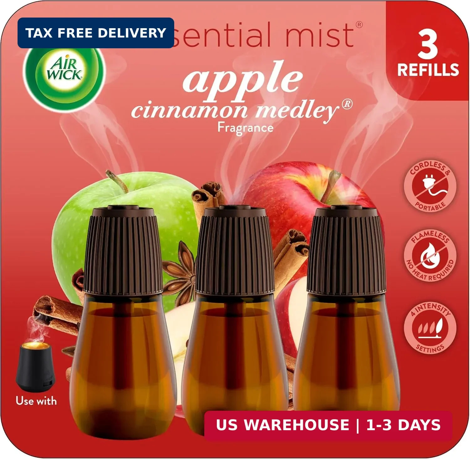 Air Wick Essential Mist Refill, 3 ct, Apple Cinnamon Medley, Essential Oils Diff gallery