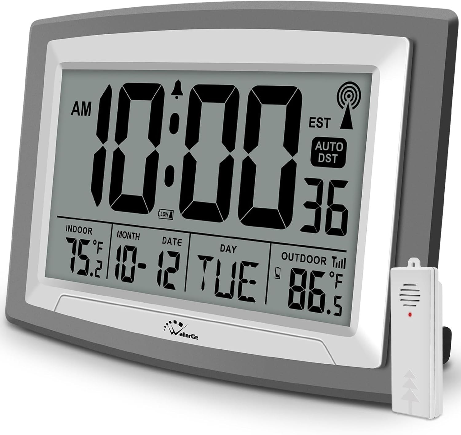 WallarGe Atomic Clock with Outdoor and Indoor Temperature - 12.5 Inch Self-Setti gallery