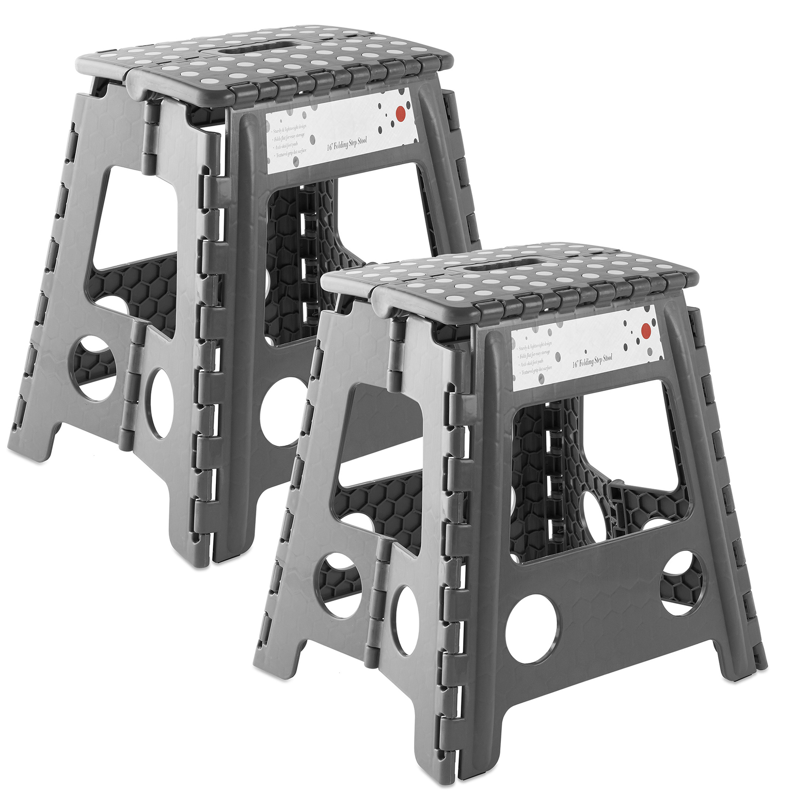 2 Pack - 16" Folding Plastic Step Foot Stools with Handle - Gray gallery