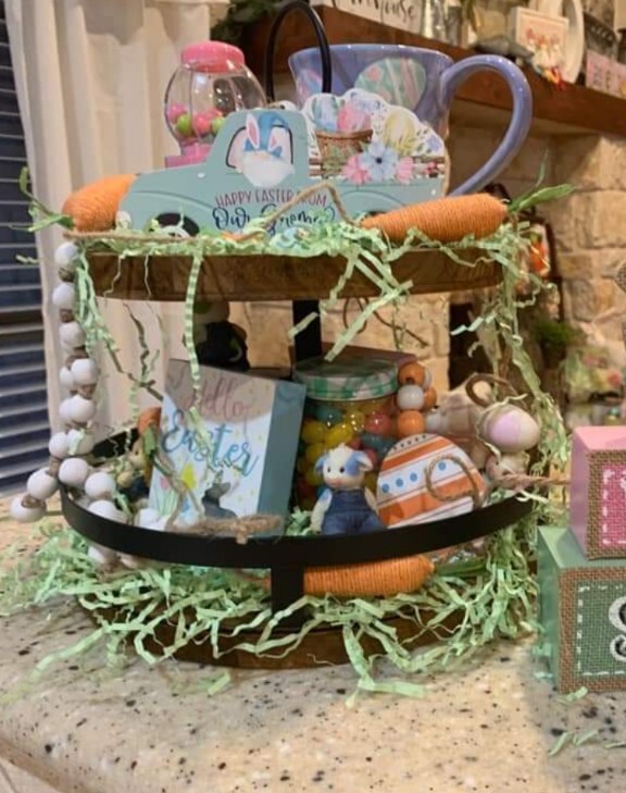 New! Orange Spring Easter Egg Small Wood Bead Garland Tier Tray Farmhouse Decor gallery