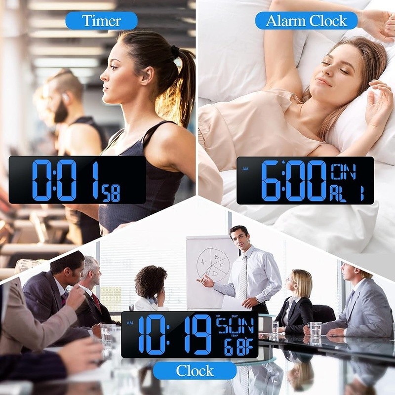 Extra Large LED Digital Wall Clock Auto Dimming Snooze Timer Remote Control gallery