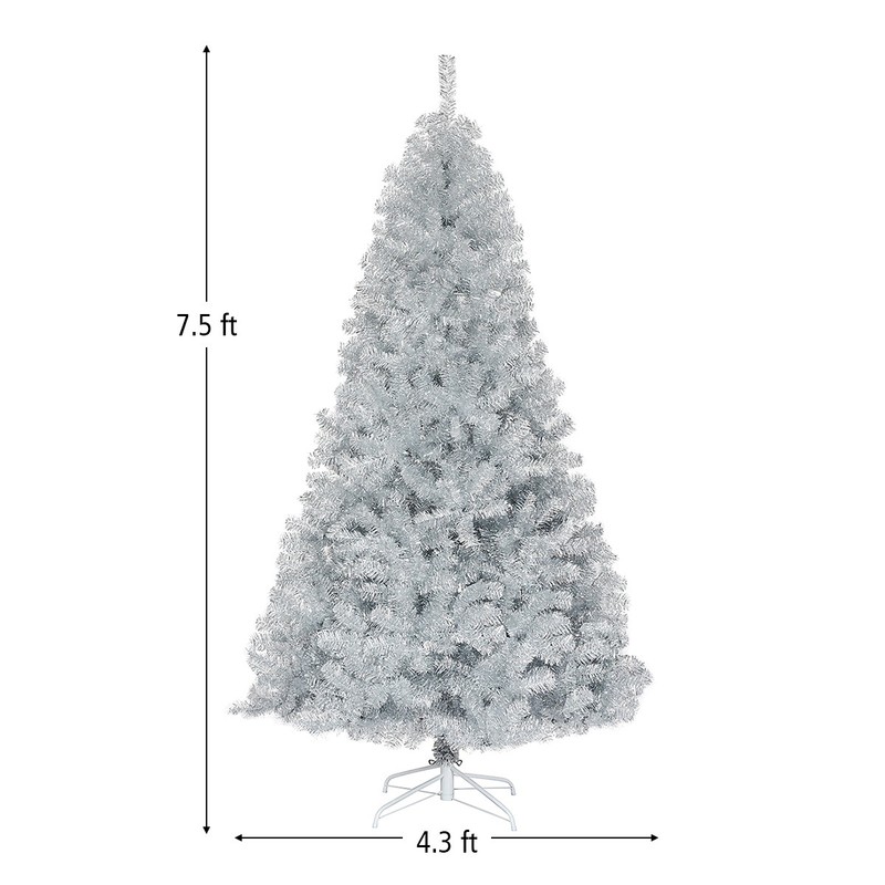 7.5Ft Hinged Unlit Artificial Silver Tinsel Christmas Tree Holiday w/Metal Stand gallery