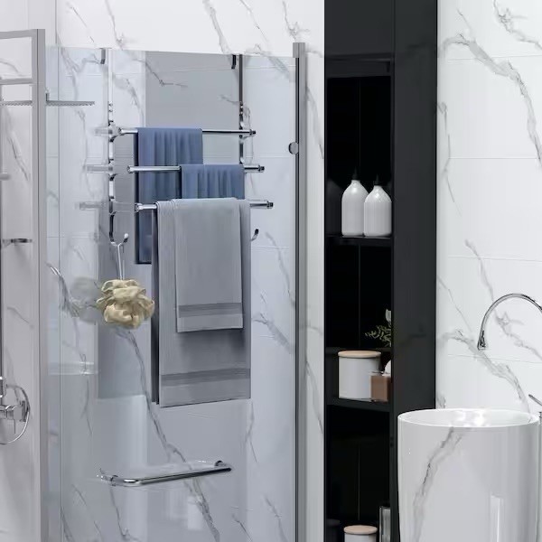 3-Bar Over The Door Towel Rack in Silver for Bathroom Door gallery