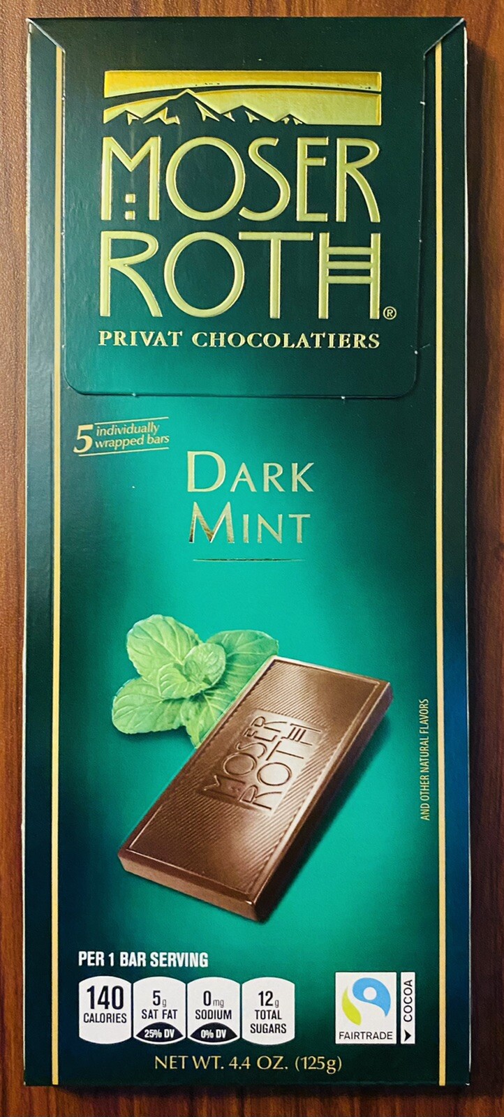 **NEW** ( 1 ) MOSER ROTH PREMIUM CHOCOLATE DARK MINT 5-BAR 4.4-oz PACK NEW gallery