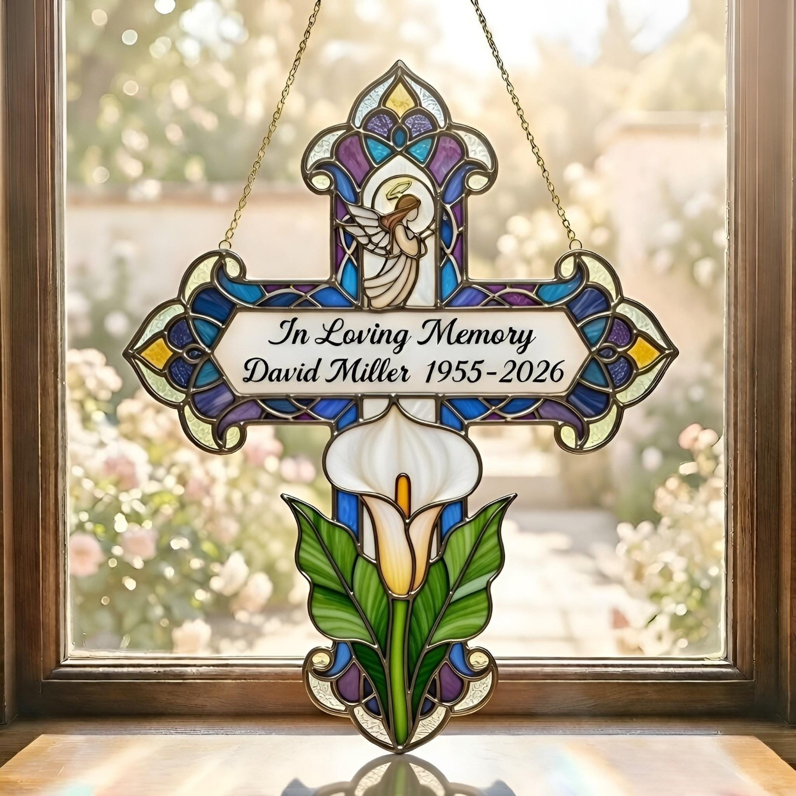 Personalized FAUX Memorial Cross with Calla Lily, Custom In Loving gallery