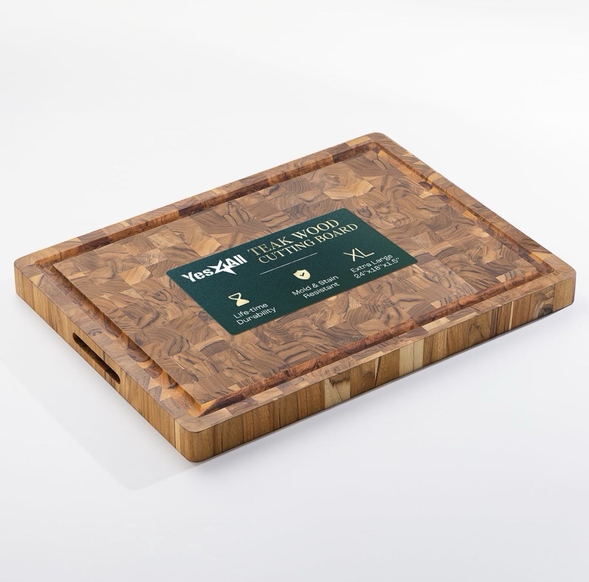 Yes4All 24”x18”x1.5” Extra Large End Grain Teak Cutting Board W/ Juice Groove gallery