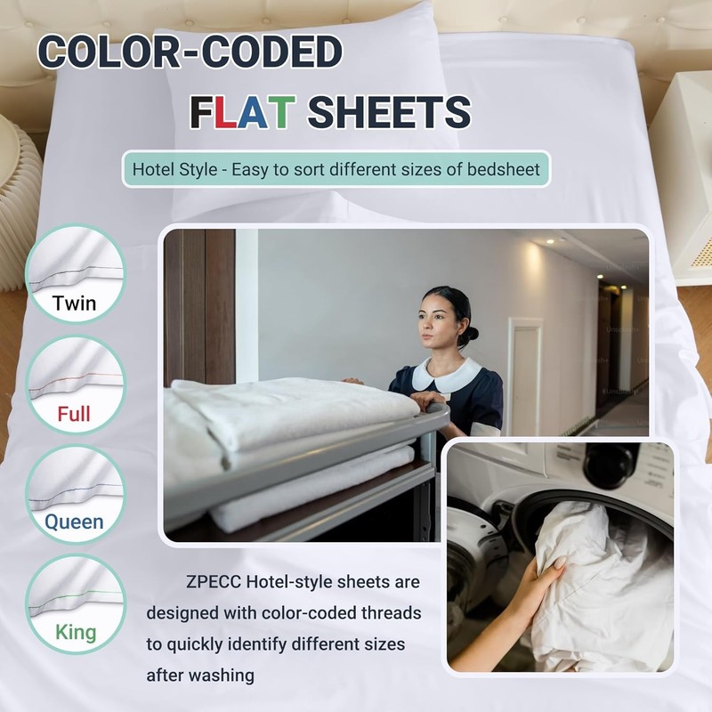 White Bulk Flat Sheets Only King Size 6 Pack Easy Sort Top Bed Sheet Durable gallery