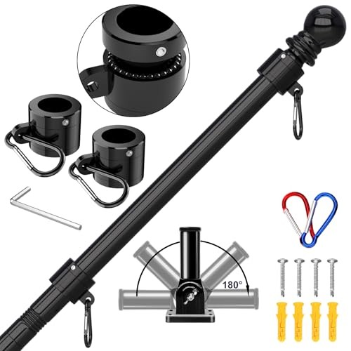 7 FT Flag Pole Kit for Outside House - Heavy Duty Stainless Steel 7FT Black